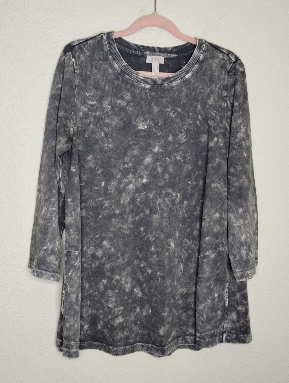 LOGO Lori Goldstein Pearl Grey Sun Faded Cotton 3/4 Sleeve Top Womens Size Small - Picture 2 of 5